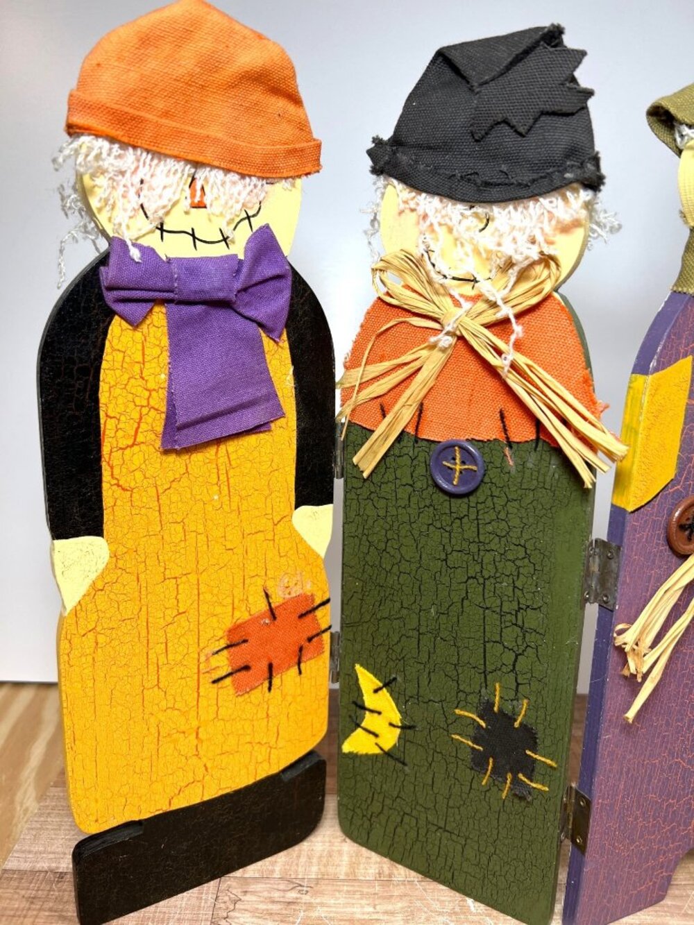 Handcrafted Wooden Scarecrow Fall Decor With Fabric Accents - Picture 2 of 4